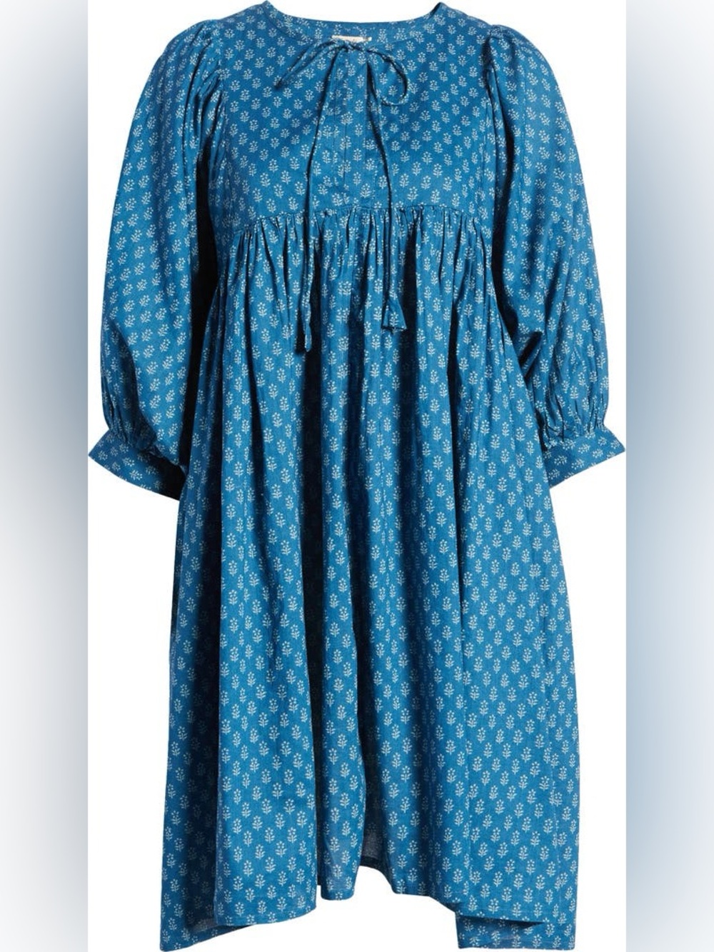 Faherty cotton Blue balloon Peasant Tunic Dress poplin bohemian cottage coquette